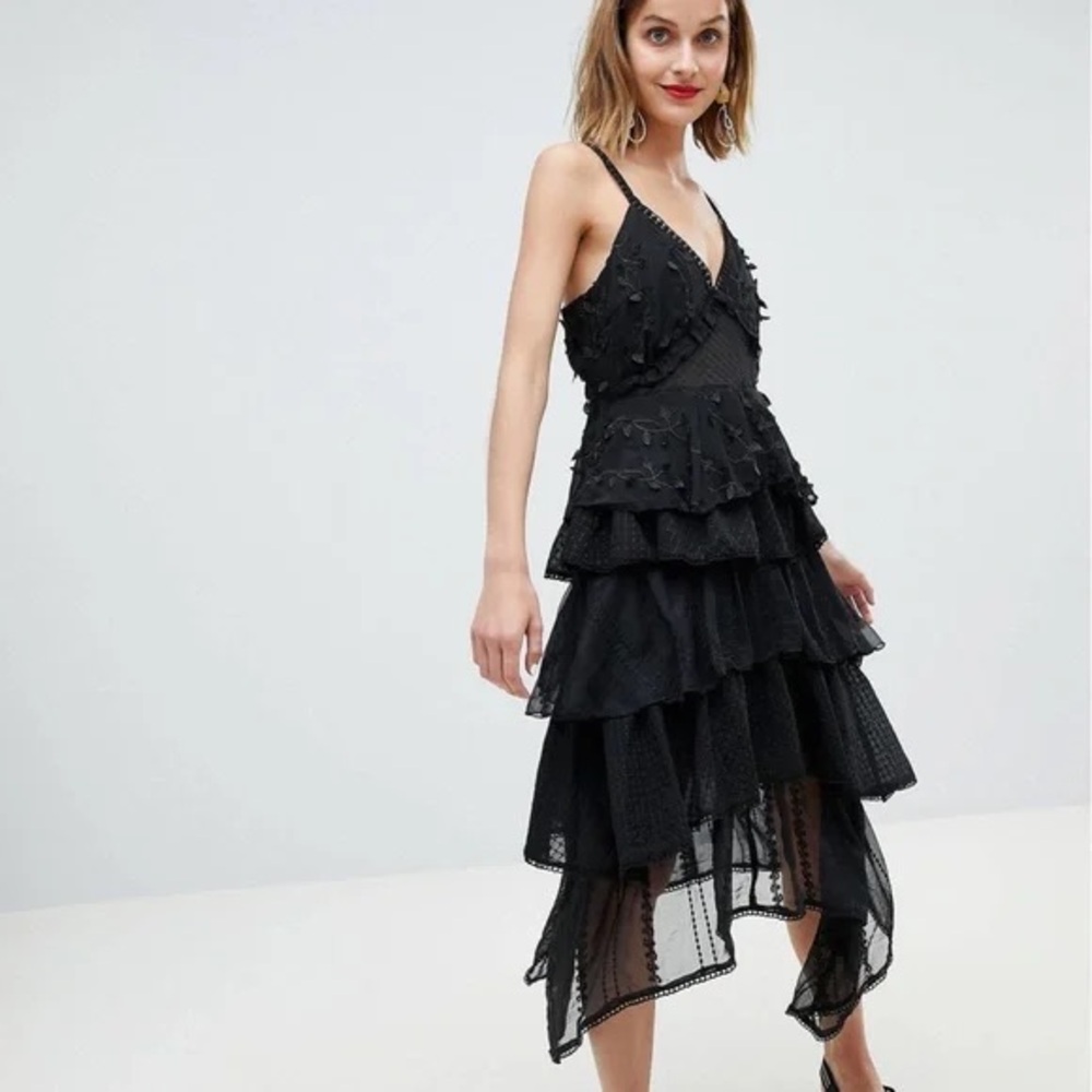 ASOS Black High Low Tiered Dress